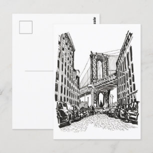 Carte Postale Brooklyn Bridge New York Black White Illustration
