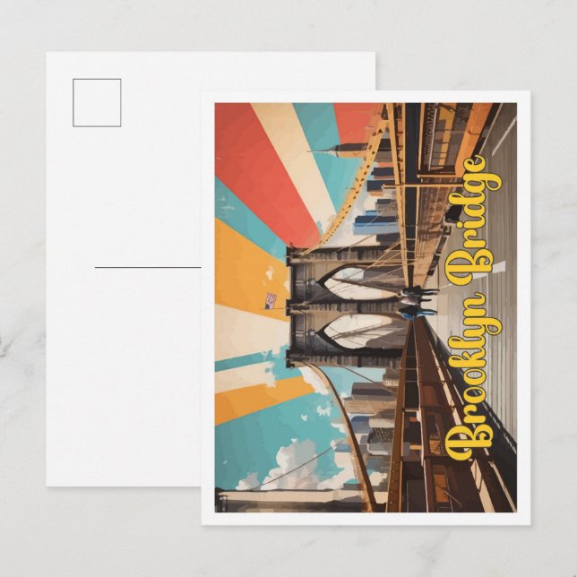 Carte Postale Brooklyn Bridge Pop Art Illustration de voyage (Devant / Derrière)