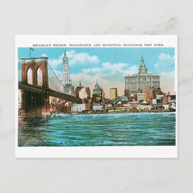 Carte Postale Brooklyn Bridge, Woolworth et Municipal... (Devant)