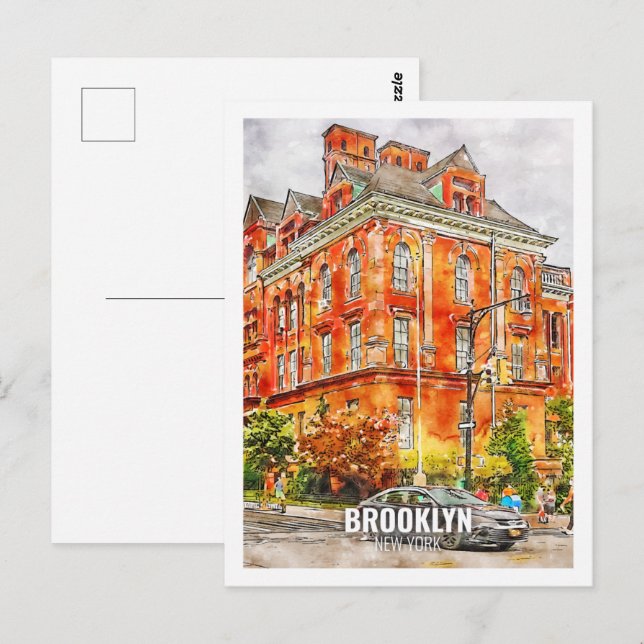 Carte Postale Brooklyn New York Fameux Voyage Aquarelle croquis (Devant / Derrière)