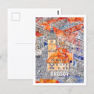 Carte Postale Brosov Roumanie Fameux Voyage Aquarelle croquis