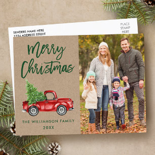 Carte Postale Brosse Kraft Script Camion Vintage Photo Noël