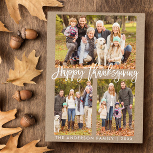 Carte Postale Brosse Script Famille 3 Photo Kraft Thanksgiving
