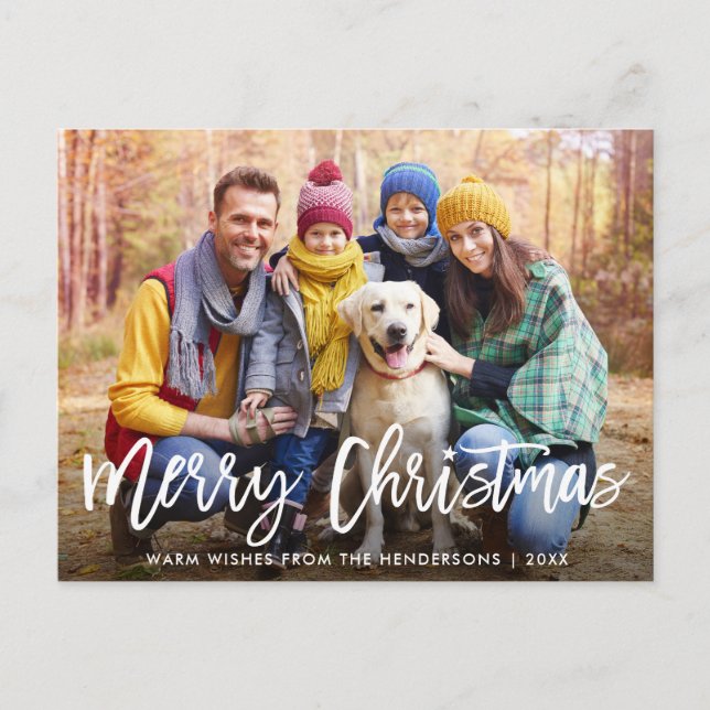 Carte Postale Brosse Script Star Famille Photo Joyeux Noël (Devant)
