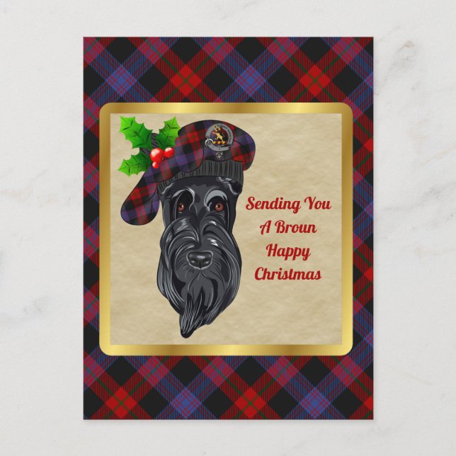 Carte Postale Broun/Brown Clan Badge & Tartan Noël (Devant)