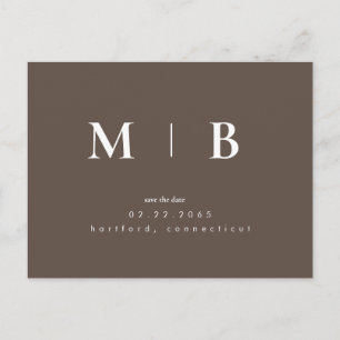 Carte Postale Brown simple Monogramme contemporain Enregistrer l