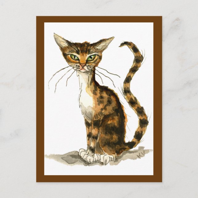 Carte postale Brown tabby cat peinture (Devant)
