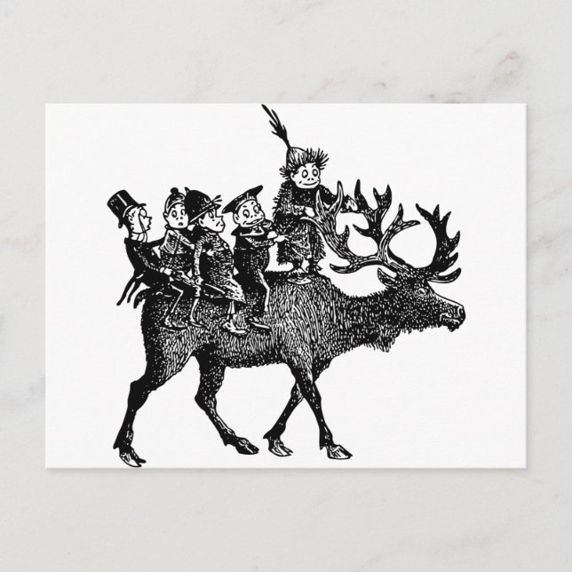 Carte Postale Brownies équitation Reindeer (Devant)