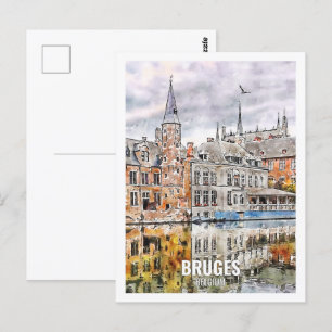 Carte Postale Bruges Belgique Travel Place Watercolor