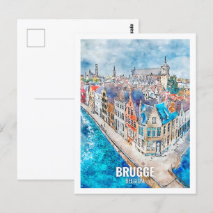 Carte Postale Brugge Belgique Travel Place Aquarelle