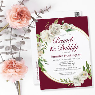 Carte Postale Brunch & Bubbly Bourgogne Floral Fête de Mariage 
