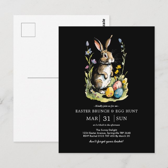 Carte Postale Brunch de Pâques et chasse aux oeufs | Bunny Fleur (Devant / Derrière)