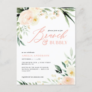 Carte Postale brunch et bulle Douche nuptiale pêche aquarelle