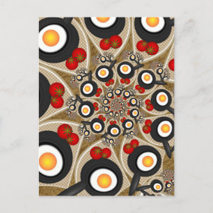 Carte Postale Brunch Fractal Art Drôle Nourriture, Tomates, Oeuf