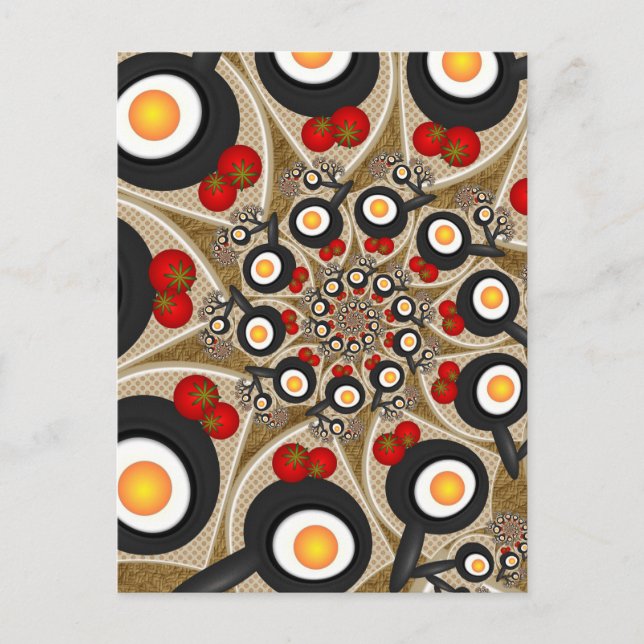 Carte Postale Brunch Fractal Art Drôle Nourriture, Tomates, Oeuf (Devant)
