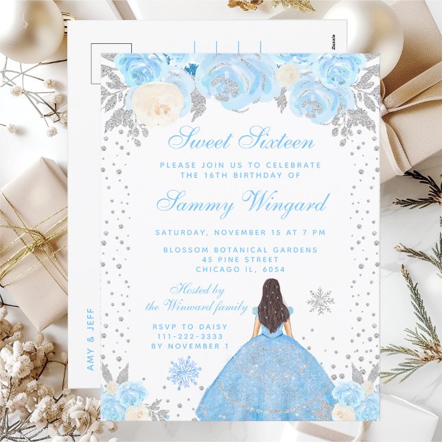 Carte Postale Brunette aux cheveux bleus en hiver Princesse Douz (Créateur téléchargé)