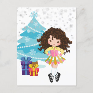 Carte Postale Brunette Danse Irlandaise Vacances de Noël d'hiver
