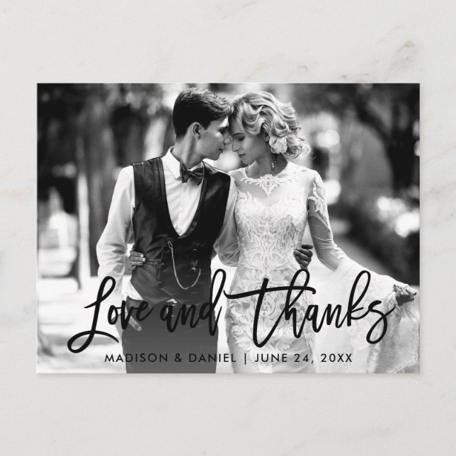Carte Postale Brush Script Love Thanks Black and White Photo (Devant)