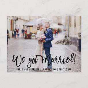 Carte Postale Brush Script We got Married Photo Mr et Mrs.