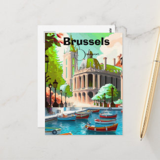 Carte Postale Brussels Travel Art postcard, Belgium Travel Art, 