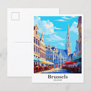 Carte Postale Bruxelles Belgique Illustration Vintage voyage