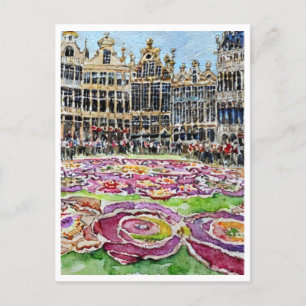 Carte Postale Bruxelles Belgique Moquette à fleurs Aquarelle Pei