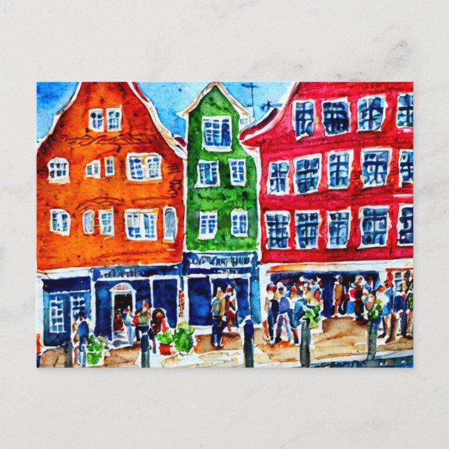 Carte Postale bryggen bergen nordique aquarelle (Devant)