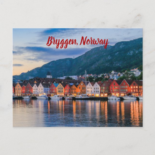 Carte Postale Bryggen Bergen Norvège stylisé (Devant)