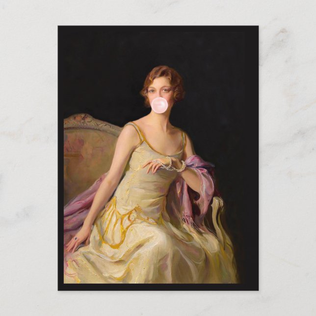 Carte Postale Buble Gum Diva en robe jaune (Devant)