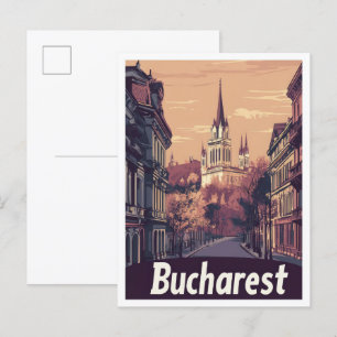 Carte Postale Bucarest Roumanie Vintage voyage d'art Illustratio
