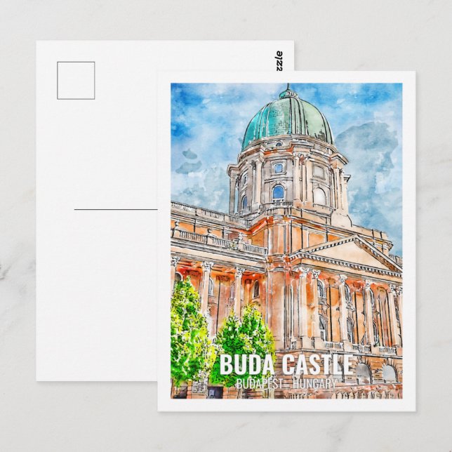 Carte Postale Buda Castle Budapest Travel Place Aquarelle (Devant / Derrière)