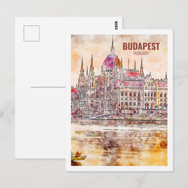 Carte Postale Budapest Hongrie célèbre Aquarelle Voyage Sketch (Devant / Derrière)