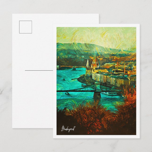 Carte Postale Budapest Hongrie Magnifique peinture à l'huile pay (Devant / Derrière)