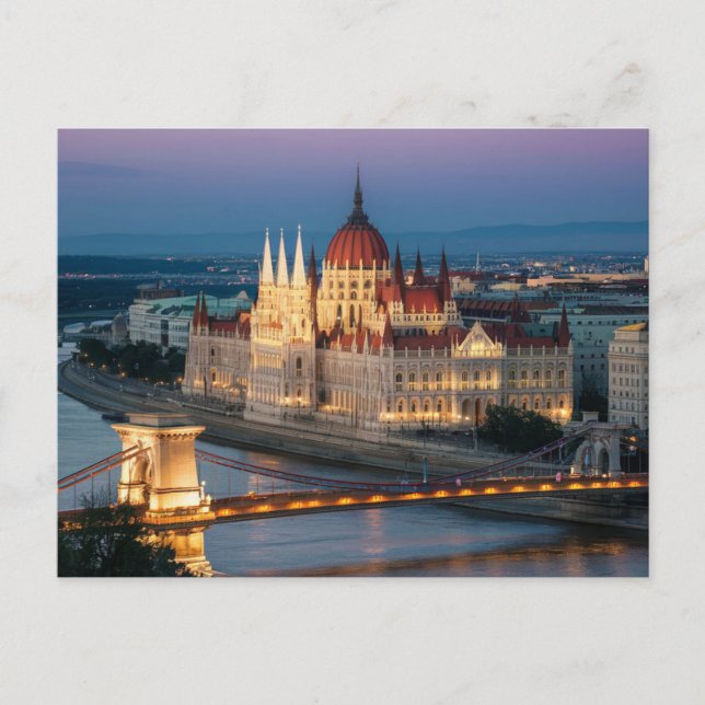 Carte Postale Budapest Hongrie Parlement Bâtiment Nuit (Devant)