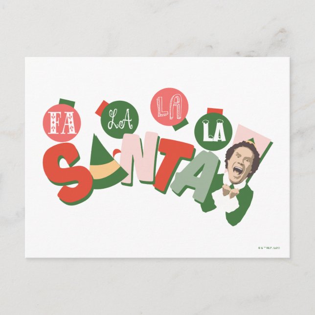 Carte Postale Buddy l'Elfe | Fa La La La Père Noël (Devant)