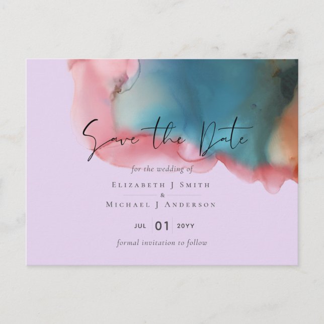 Carte Postale BUDGET abstrait Rainbow Watercolor Mariage (Devant)