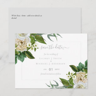 Carte Postale BUDGET Blanc Roses Bouquet Mariage Floral