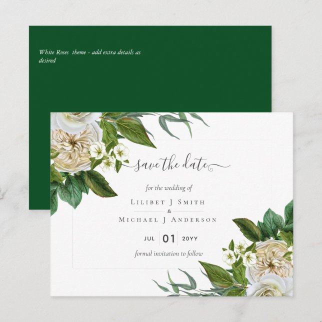 Carte Postale BUDGET Blanc Roses Bouquet Mariage Floral (Devant / Derrière)