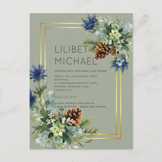 Carte Postale BUDGET Blue Thistle Eucalyptus Mariage Wonderland (Devant)