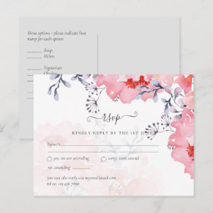 Carte Postale Budget Blush rose Floral Dusty Blue Mariage