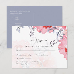Carte Postale Budget Blush rose Floral Dusty Blue Mariage
