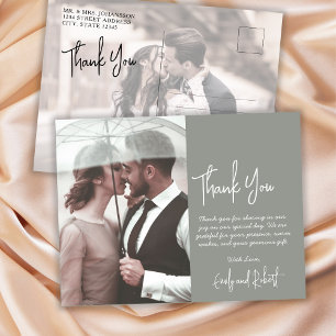 Carte Postale Budget Calligraphie verte Mariage photo Merci