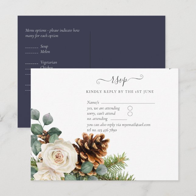 Carte Postale BUDGET Cônes de pin Eucalyptus d'hiver Mariage (Devant / Derrière)