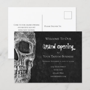 Carte Postale Budget crâne Grand ouverture Black White Tattoo Sh