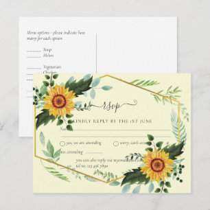Carte Postale Budget de mariage champêtre avec tournesols et ver