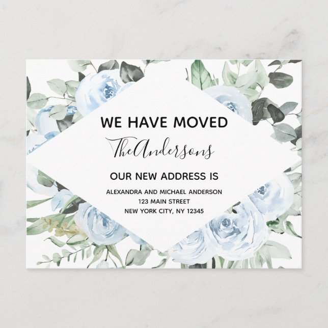 Carte Postale Budget Dusty Blue Floral Moving Faire-part (Devant)