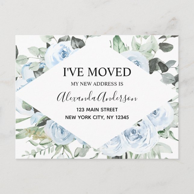 Carte Postale Budget Dusty Blue Floral Moving Faire-part Postc (Devant)