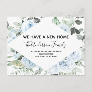 Carte Postale Budget Dusty Blue Floral Moving Faire-part Postc