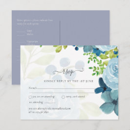 Carte Postale Budget Dusty Blue Flowers Sage Mariage