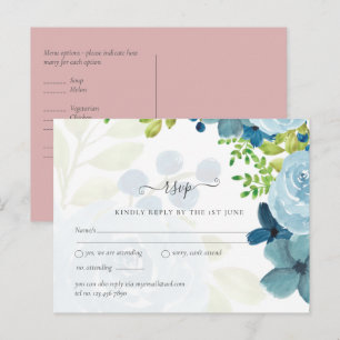 Carte Postale Budget Dusty Blue Flowers Sage Mariage